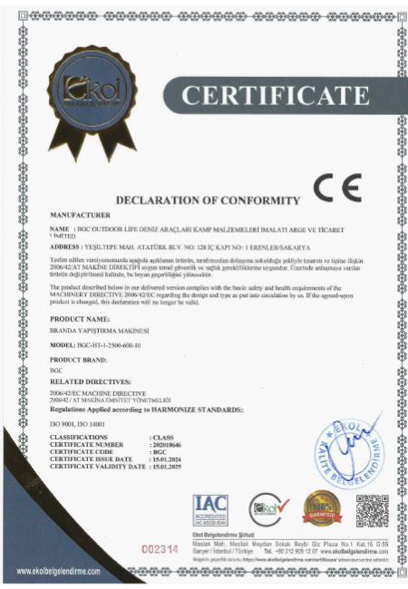 CE BELGESİ BRANDA YAPIŞTIRMA MAKİNESİ