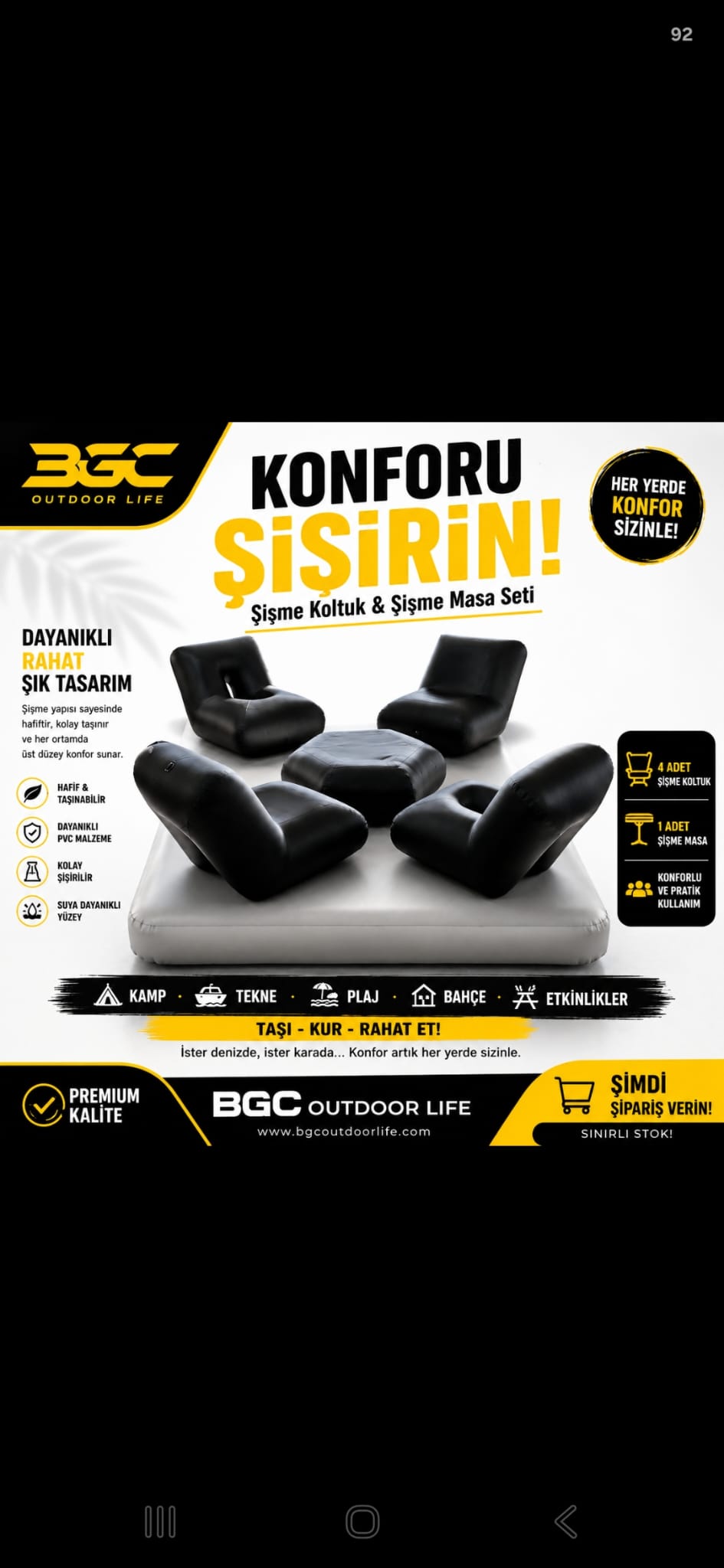 Şişme Koltuk ve Masa Seti 4+1